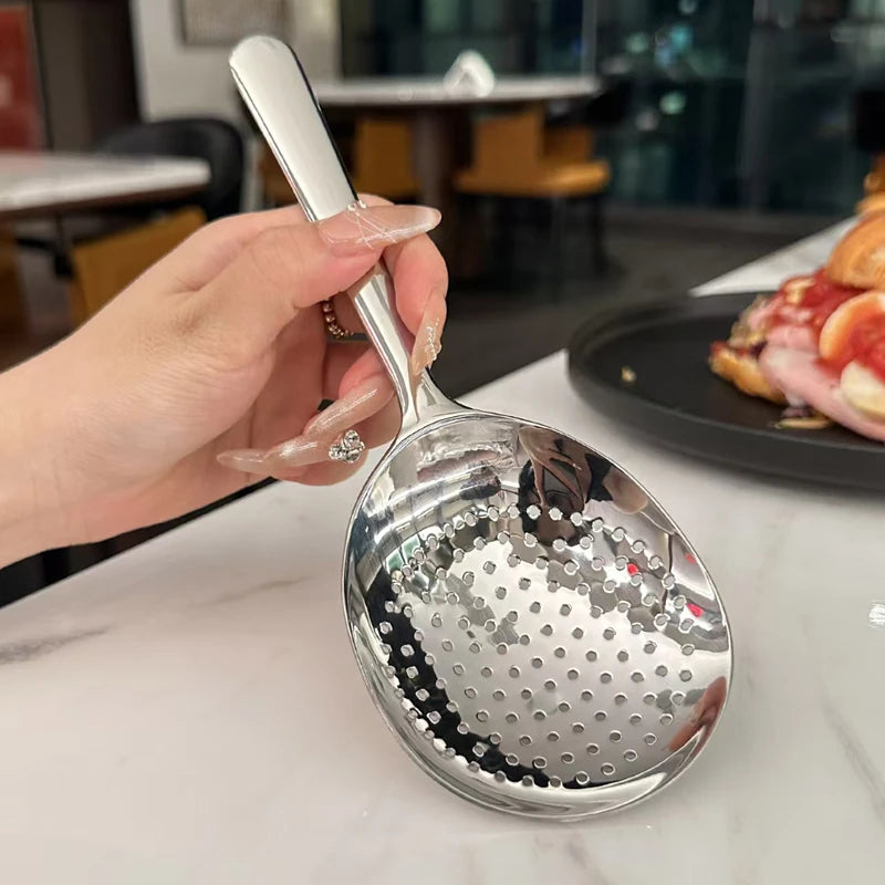 Stainless Steel Filter Soup Spoon Drain Hole Heat Insulated Handle Kitchen Utensils For Daily Use For Serving Soup Rice Serving