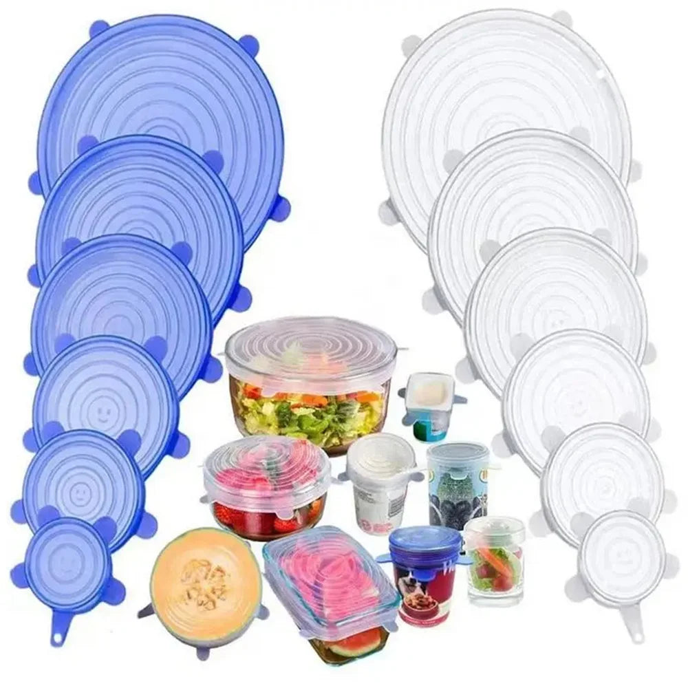 6Pcs Food Grade Silicone Cover Airtight Food Universal Dish Stretch Round