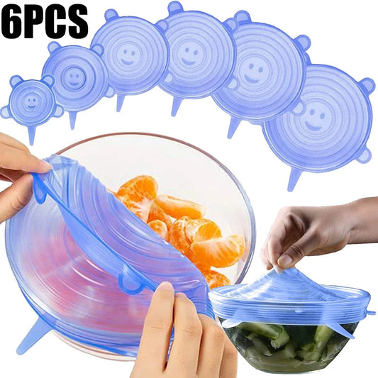 6Pcs Food Grade Silicone Cover Airtight Food Universal Dish Stretch Round