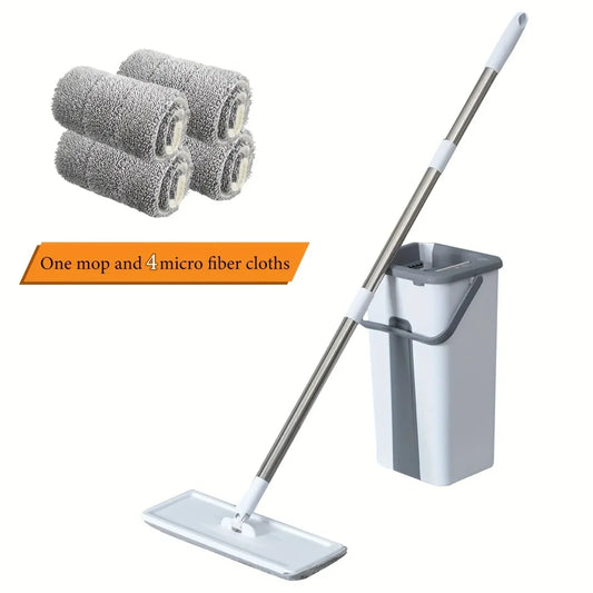 Spin Mop And Bucket Set Spin Mop and Bucket Set 360 Flat Mop Wet Dry Floor Cleaning System for Home Kitchen Bathroom,4 Mop Pads