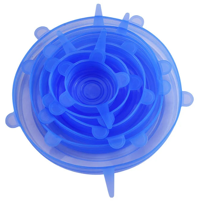 6Pcs Food Grade Silicone Cover Airtight Food Universal Dish Stretch Round