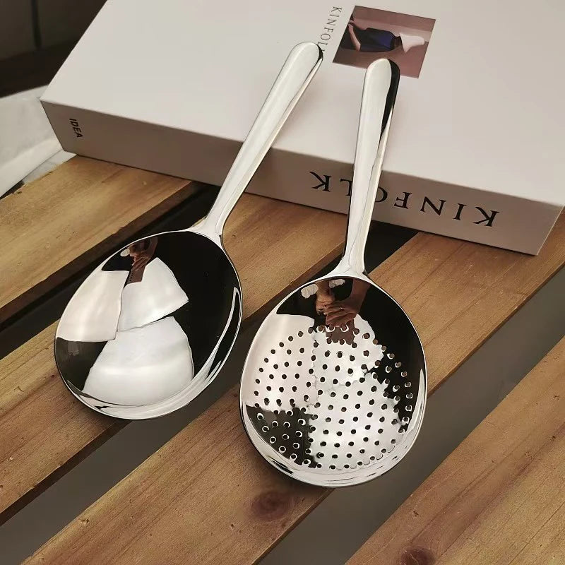 Stainless Steel Filter Soup Spoon Drain Hole Heat Insulated Handle Kitchen Utensils For Daily Use For Serving Soup Rice Serving